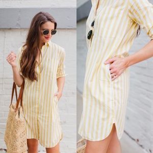 Everlane Button Down Cotton Oxford Shirt Dress Striped Yellow White Size 12